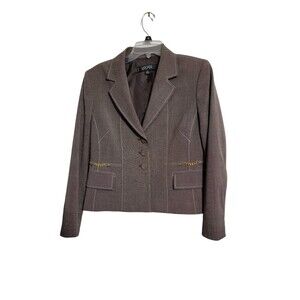 Kasper Women Petite Pant Suit Taupe Brown Button Straight Leg Lined 2 PCs Sz 12P